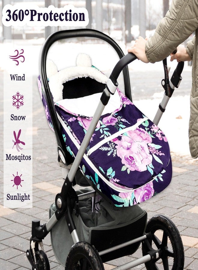TANOFAR Winter Carseat Cover Girls, Purple Cozy & Warm Cover, Infant Car Seat Canopy, Ultra-Soft Breathable Protect Baby from Cold Wind, Zipped Removable Design - Image 4
